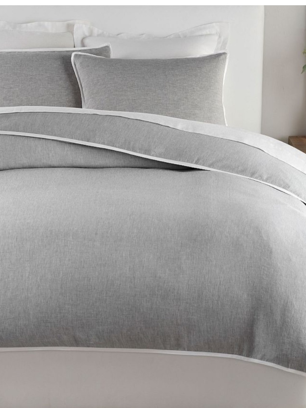 Pottery Barn Belgian Flax Linen Contrast Flange Queen Duvet Cover EUC